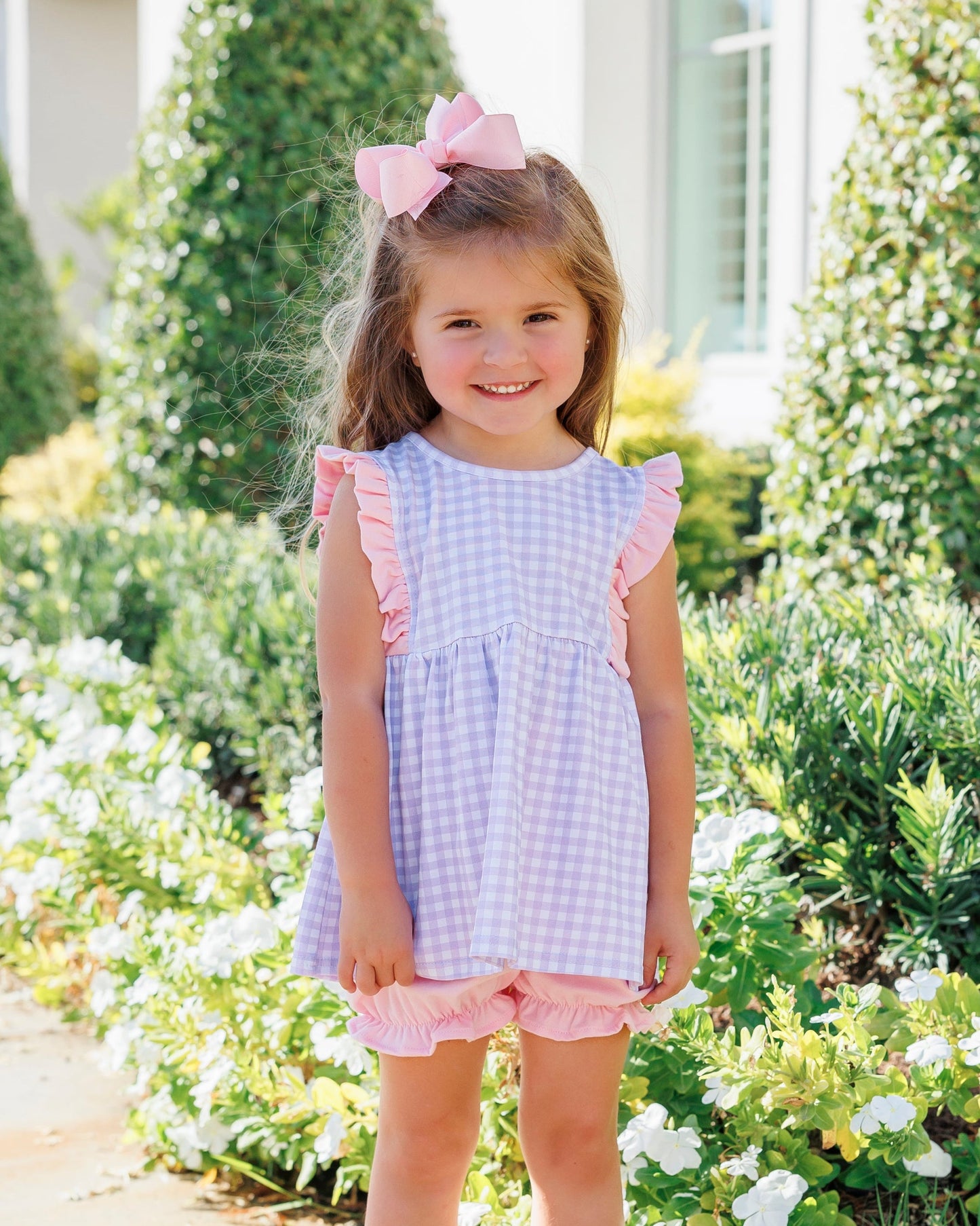 Lavender Gingham with Light Pink Bloomer Set