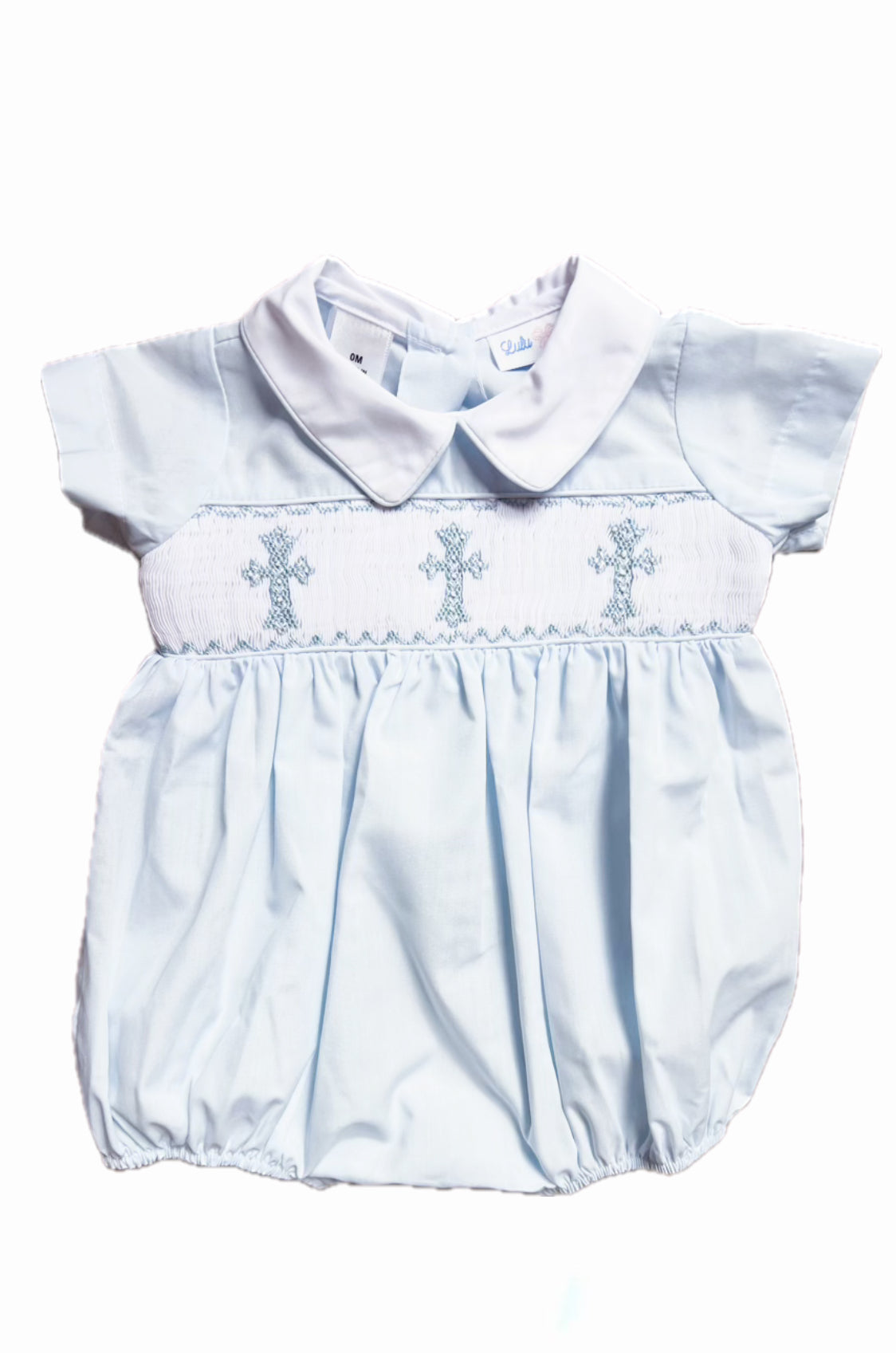 Light Blue Cross Smocked Bubble