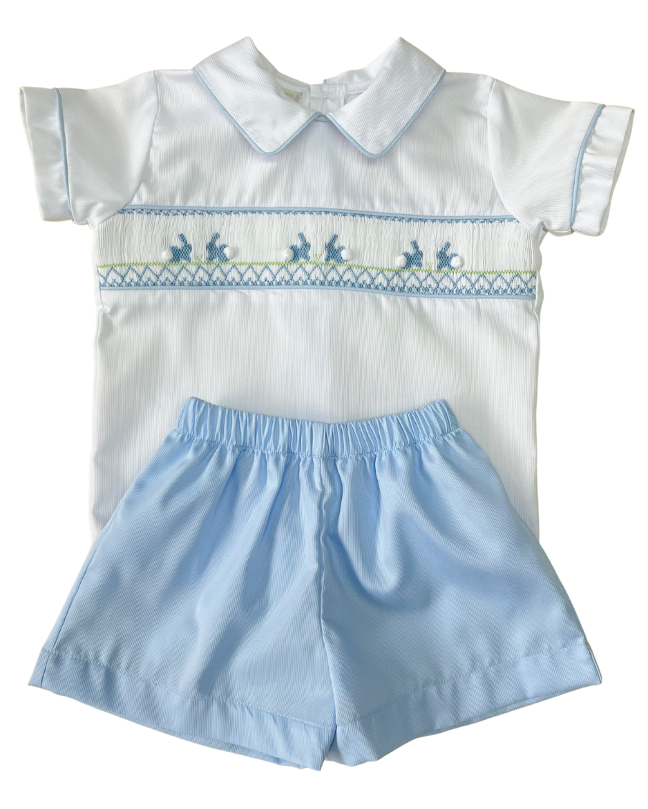 Blue Bunny Smocked Short Set