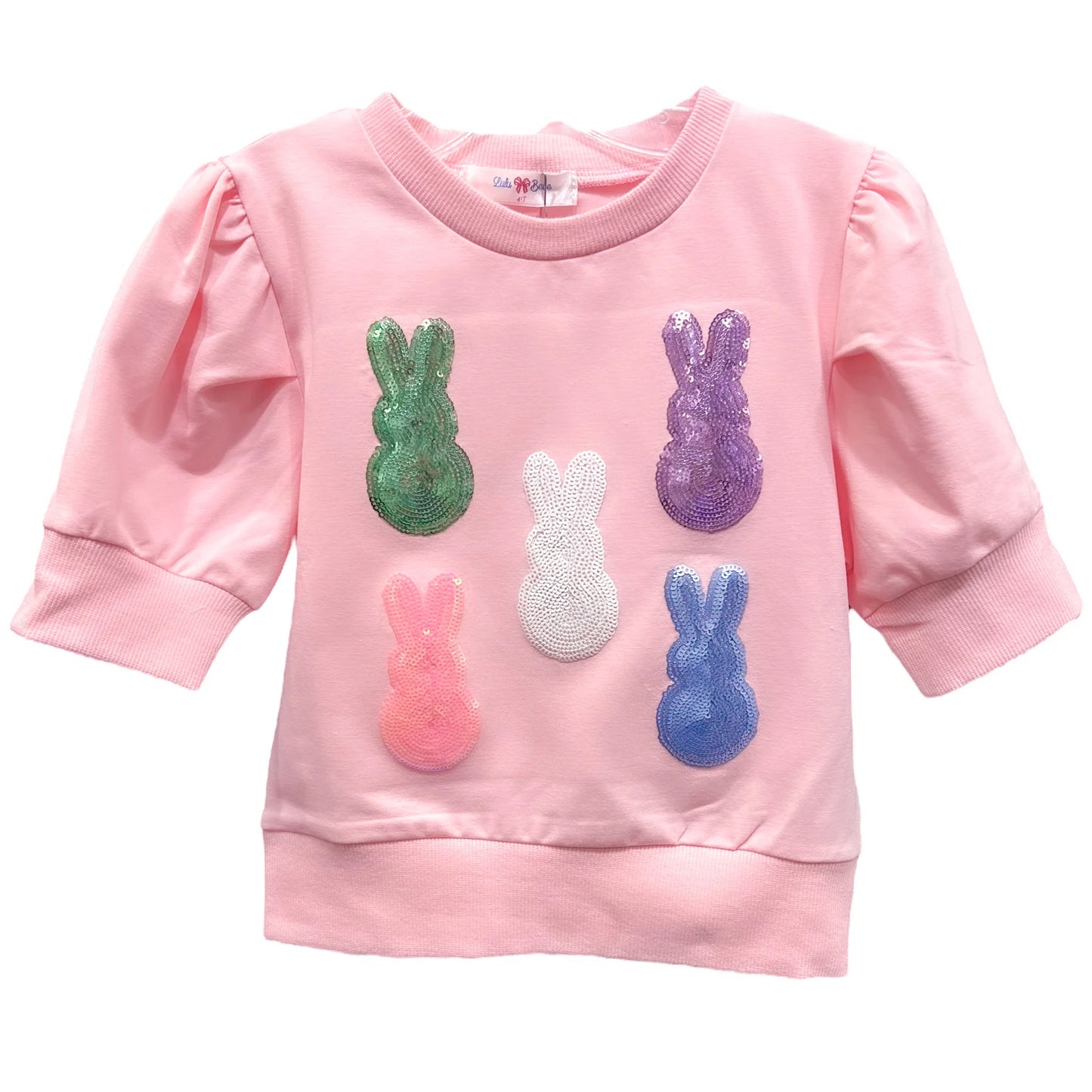 Peeps Pink Sequin Puff Sleeve Shirt