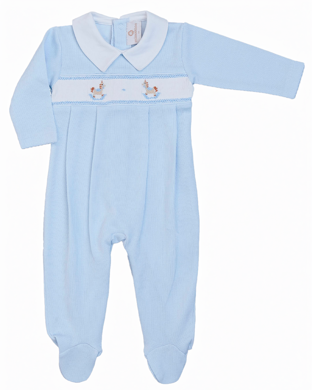 Blue Handsmocked Rocking Horse Footie