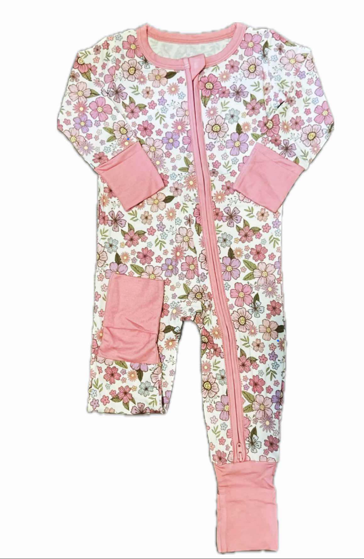 Pink Paisley Floral Zipper Footie