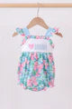 Blue I Love Mommy Embroidery Ruffle Bubble