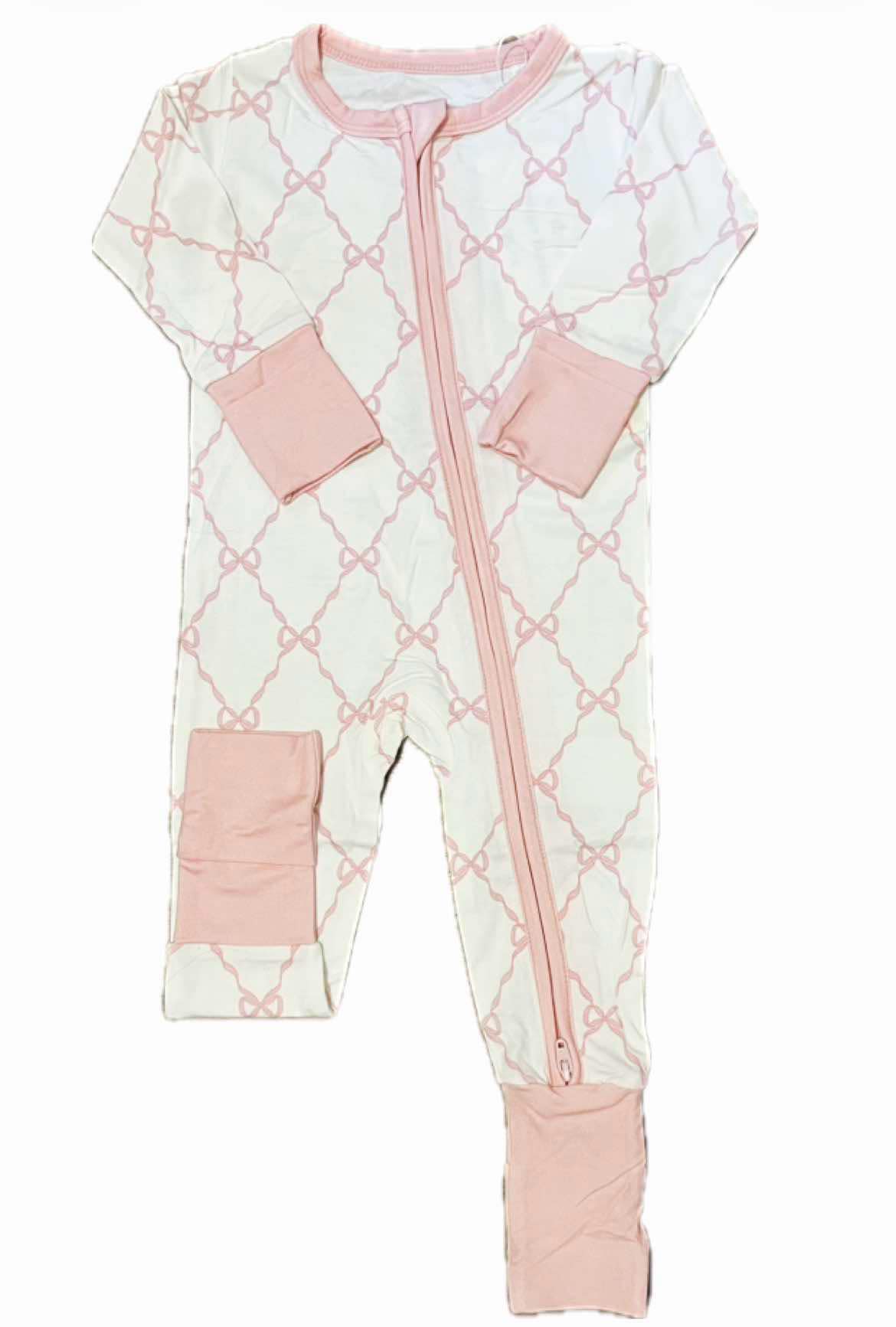 Pink Bow Trellis Zipper Footie