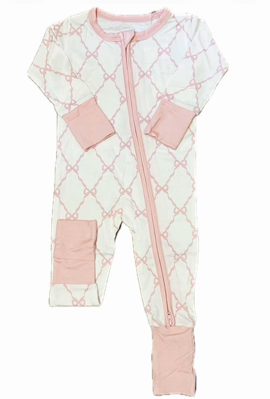 Pink Bow Trellis Zipper Footie