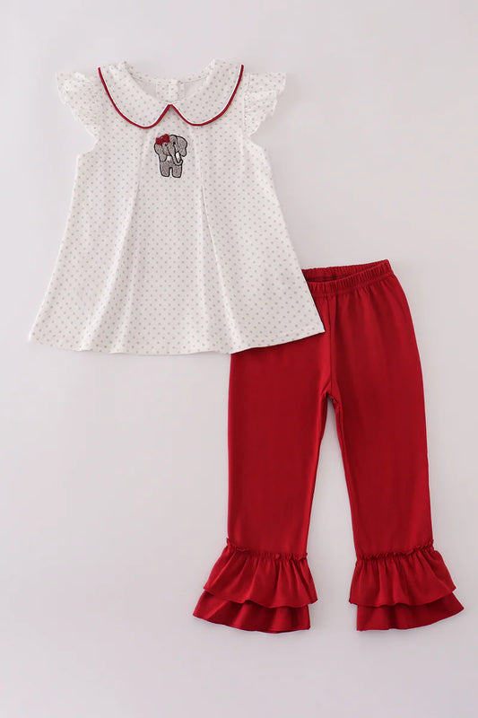 Alabama Polka Dot French Knot Elephant Ruffle Pants Set