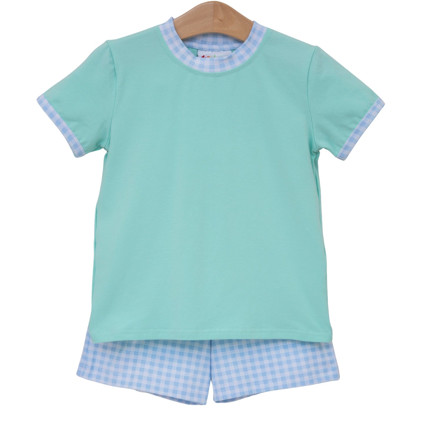 Mint and Light Blue Gingham Short Set