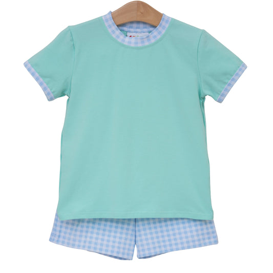 Mint and Light Blue Gingham Short Set