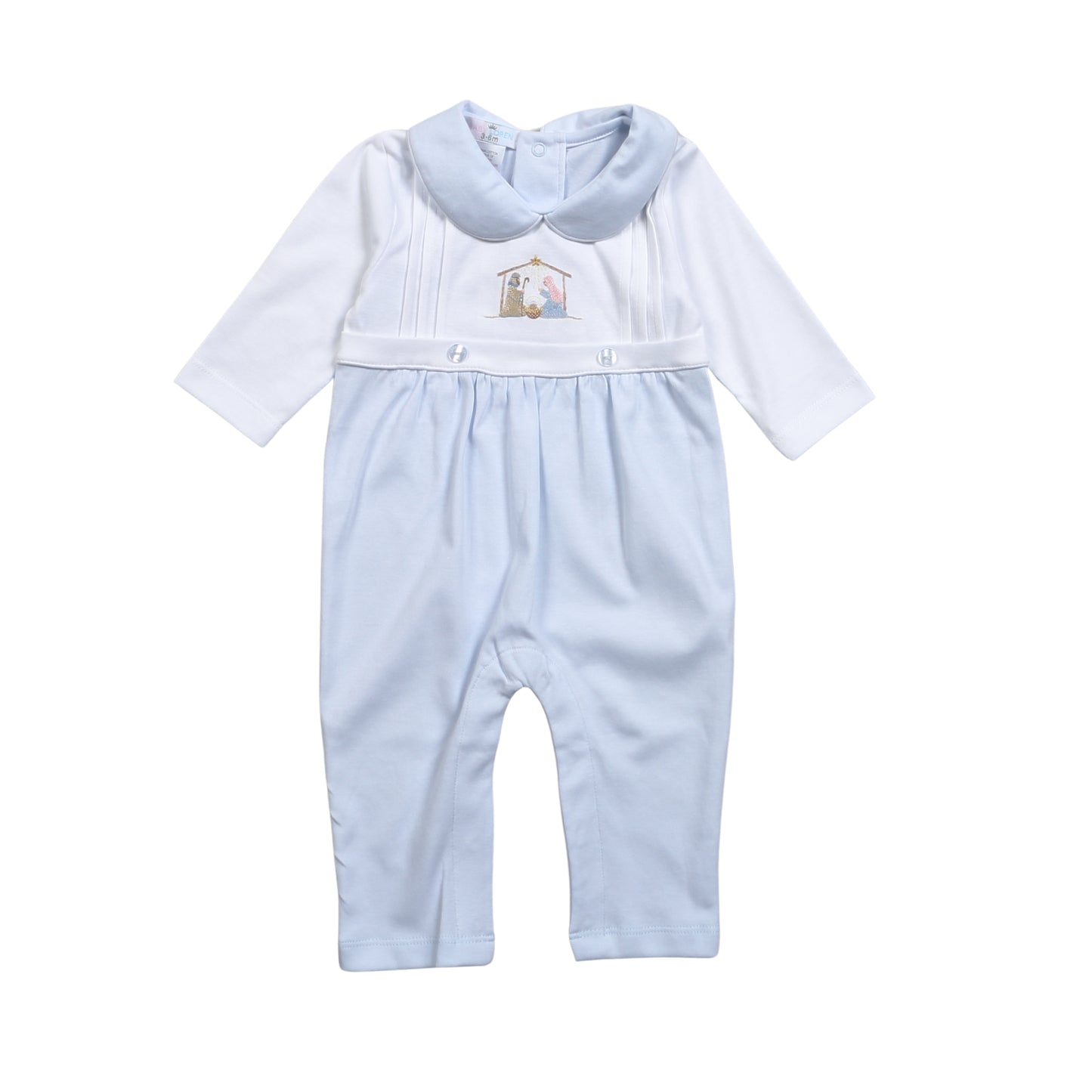 Blue Nativity Hand Embroidered Pima Romper