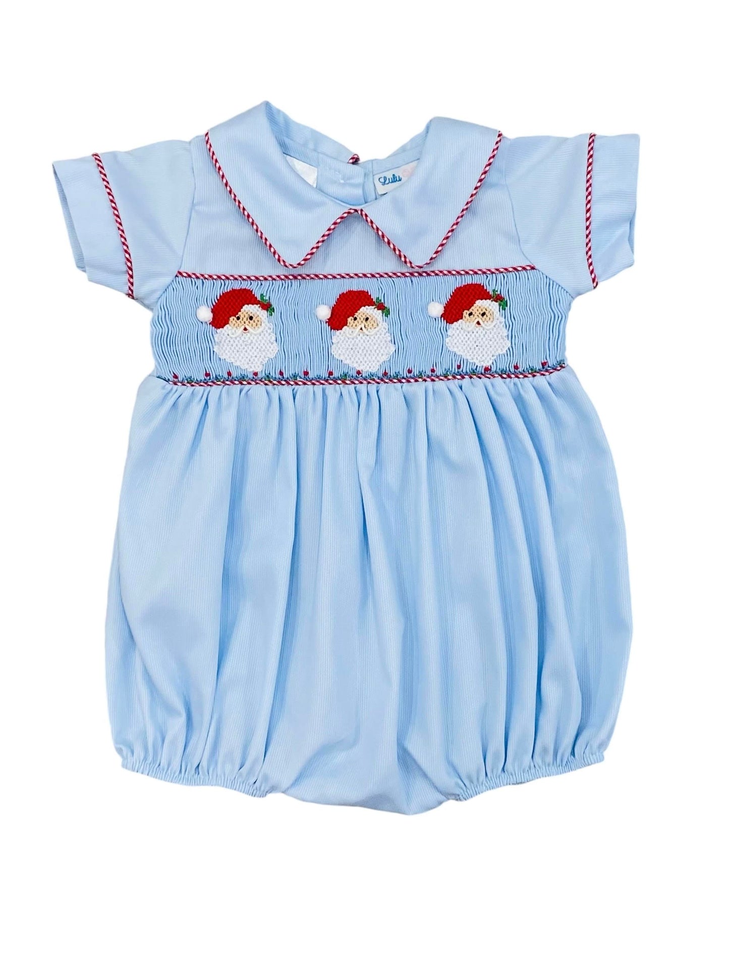 Santa Smocked Bubble-Blue