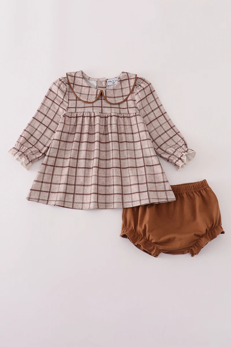 Brown Plaid Ruffle Bloomer Set