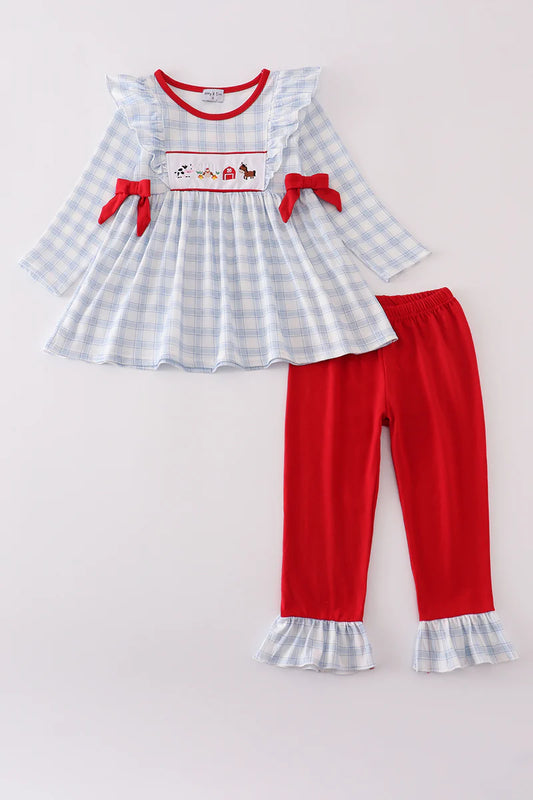 Blue Farm Embroidery Ruffle Pants Set