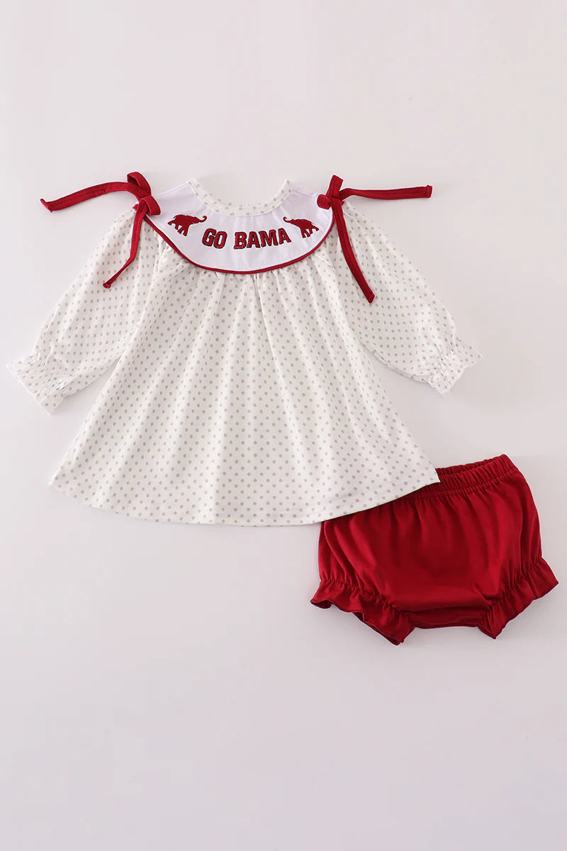 Crimson Alabama Embroidery Swiss Dot Bloomer Set