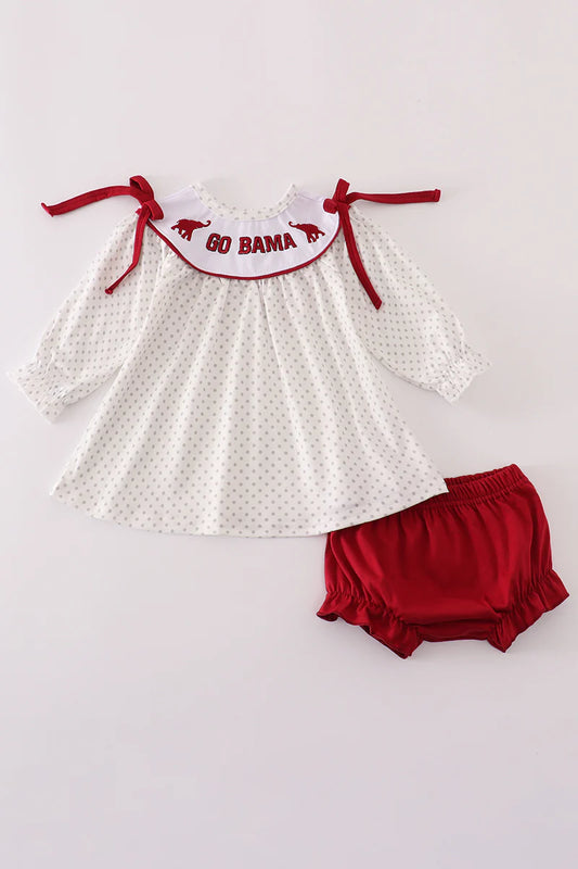 Crimson Alabama Embroidery Swiss Dot Bloomer Set
