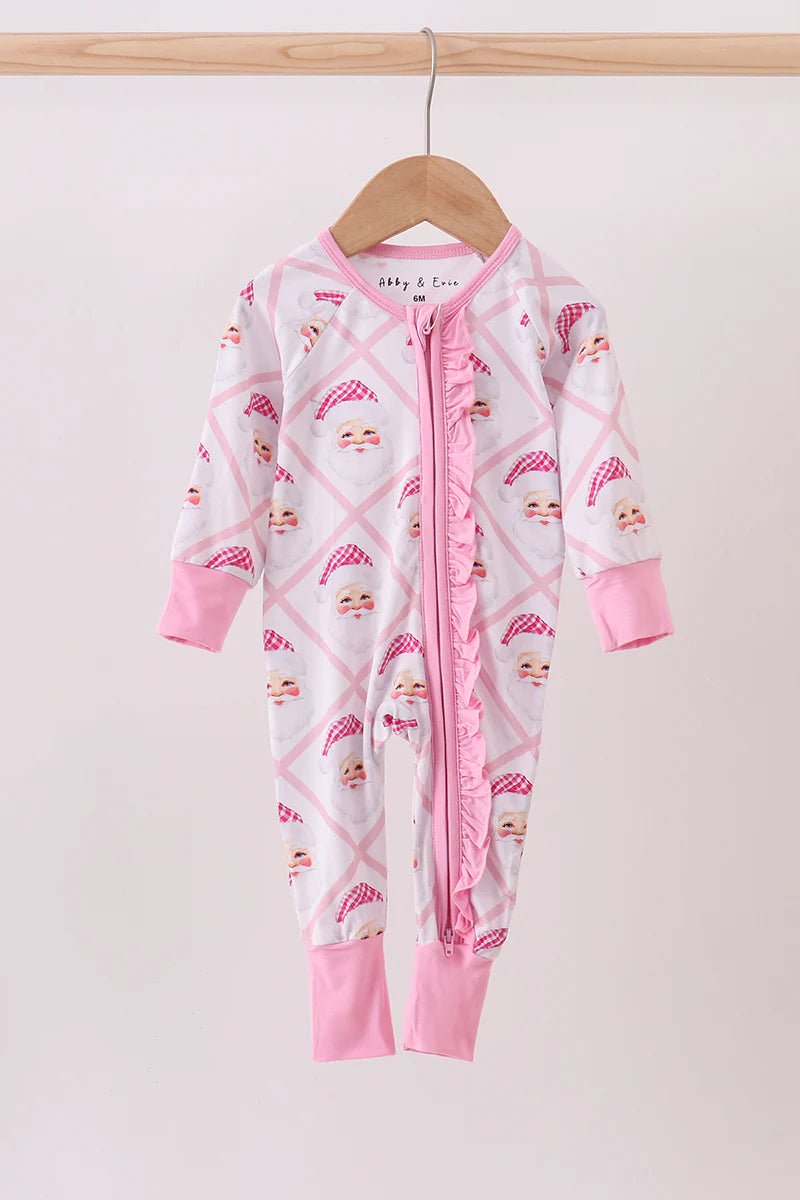 Pink and White Santa Ruffle Zip