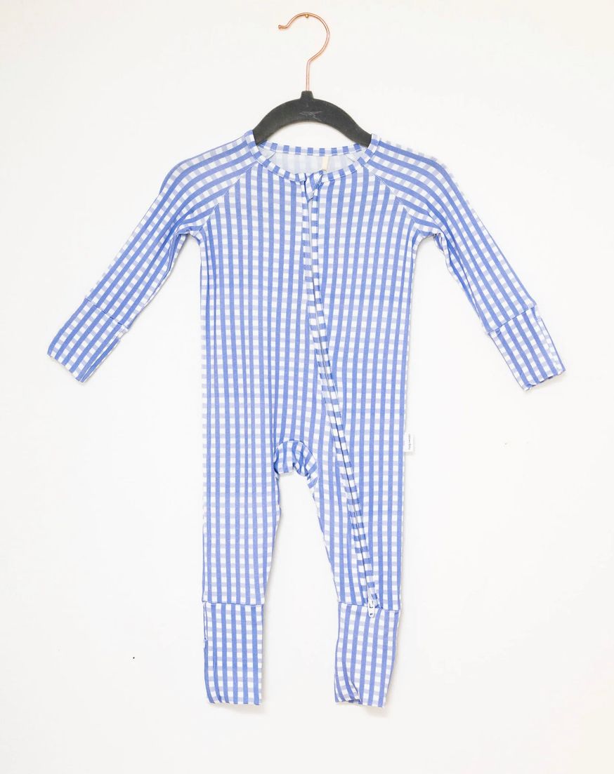 Gingham French Blue Sleep Romper Zip