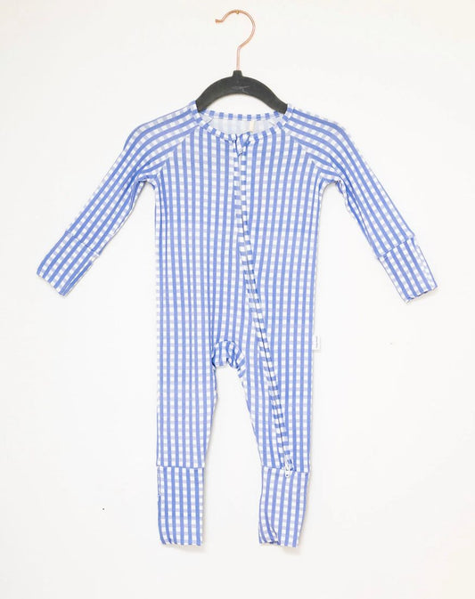 Gingham French Blue Sleep Romper Zip