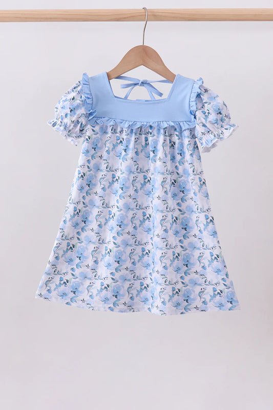 Blue Floral Ruffle Dress