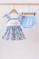 Blue I Love Mommy Embroidery Ruffle Bloomer Set
