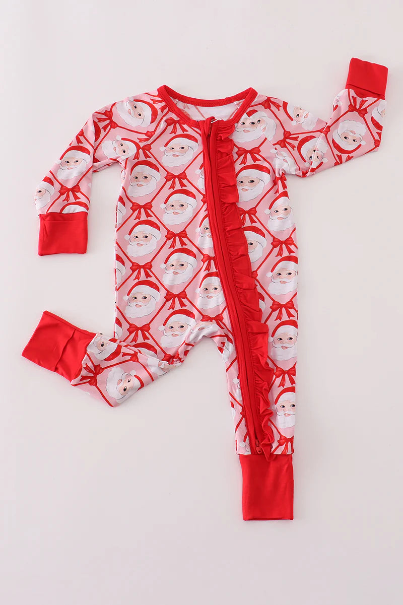 Pink Santa Ruffle Zip Romper